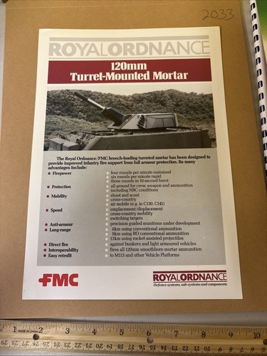 VTG Royal Ordnance FMC 120MM Turret-Mounted Mortar Infantry Military Brochure