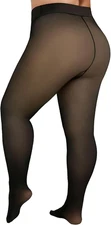 Plus Size Fleece Lined Tights Women - Fake Translucent Sheer Warm Thermal Pantyh