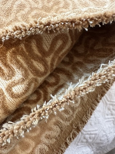 5 Yds MCM Upholstery Fabric Gold Brown Velvet Labyrinth Swirl Vinyl Backed Heavy - Picture 13 of 24