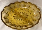 Anchor Hocking Glass, Oval, Thumbprint, Amber, Yellow, Divided Nut/Candy Dish 7”
