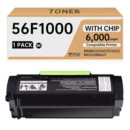 56F1000 Compatible Toner Cartridge (6000 Pages) Compatible for Lexmark MS321 ...