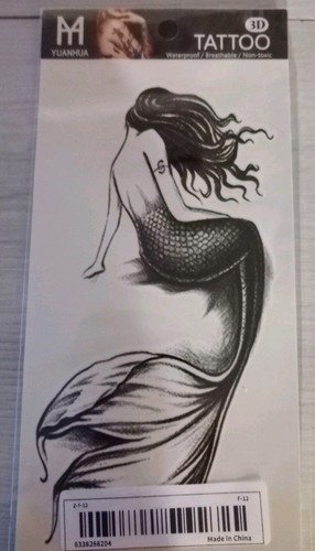 Meerjungfrau Körper Tattoo Transfer schwarz & grau Körperkunst 7 1/2 x 5 1/4 Neu in Verpackung - Bild 1 von 3