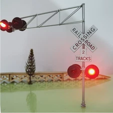2 x O scale model railroad cantilever grade crossing signal handing light C48