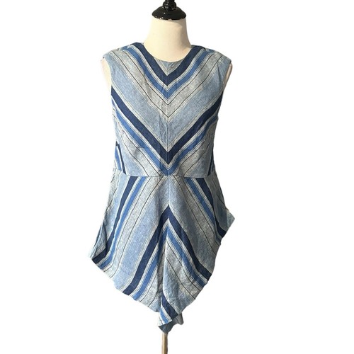 Black Label Chicos 0 Linen Top Women S Blue Striped Asymmetric Coastal Resort - Picture 6 of 13