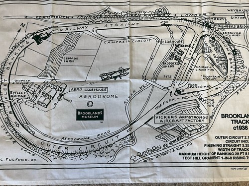 Brooklands Race Track c1938 Souvenir Towel Weybridge in Surrey England NICE! - Picture 4 of 4