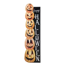 42 In. H Lighted Halloween Wooden Stacked Pumpkins Porch Sign with Timer