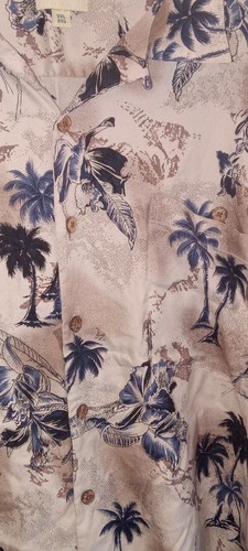 Joseph & Feiss Hawaiian Shirt Size 2X 100% SILK Tropical Leaves XXL Navy & Beige - Picture 3 of 5