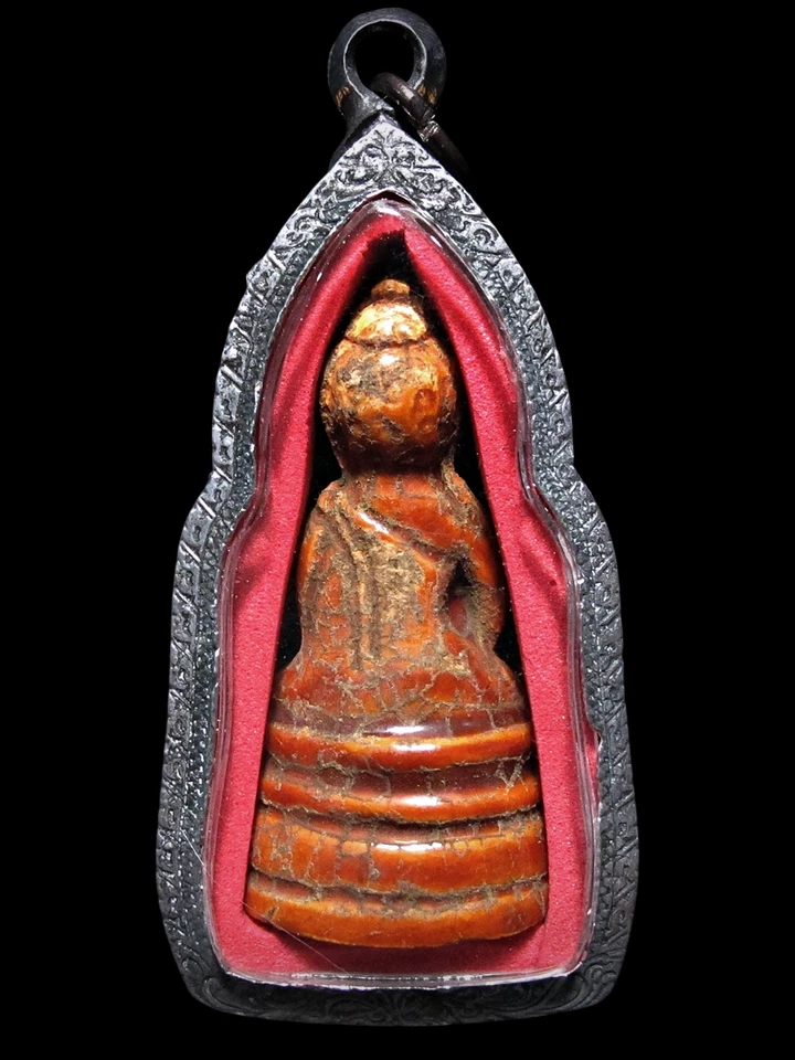 Antiguo amuleto esmaltado Buda Phra Kring Sangkalok Celadon reliquia budista tailandesa Foto 2 de 4