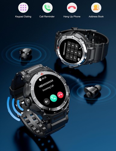 Smartwatch mit Ohrhörern, 2 in 1 Bluetooth Uhr mit Schritt, 1,46 Zoll Rund Fi... - Bild 5 von 9
