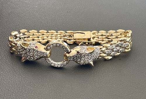 14KT Y/W Gold 1.60CTW Diamond & 0.04CTW Ruby Panther Bracelet. 6.25 inches(X313) - Picture 5 of 14