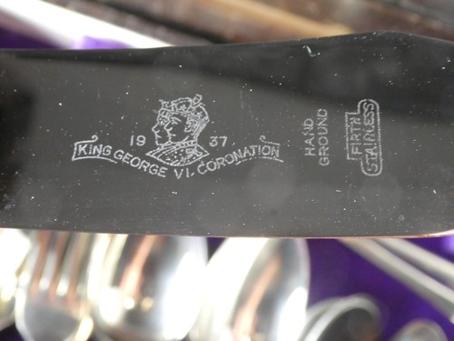 Firth Brearley Stainless Steel Nickel Cutlery Set Coronation George V 1937 - Picture 7 of 14
