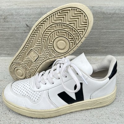 Women's 7 M - Veja V-10 Prime Trainers Shoes White Black Logo Sneakers
