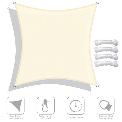 10x10Ft 97% UV Block Square Sun Shade Sail Canopy Outdoor Patio Pool Rice White