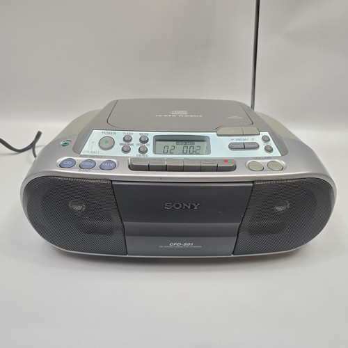 Sony CD Radio Cassette Corder Boombox Portátil Estéreo CFD-S01 Plateado AUX Probado - Imagen 4 de 24