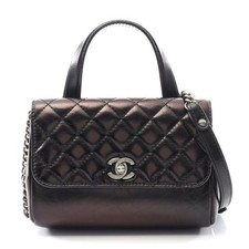 Chanel Leather Matelasse Top Handle Shoulder Bag Women Black One Size