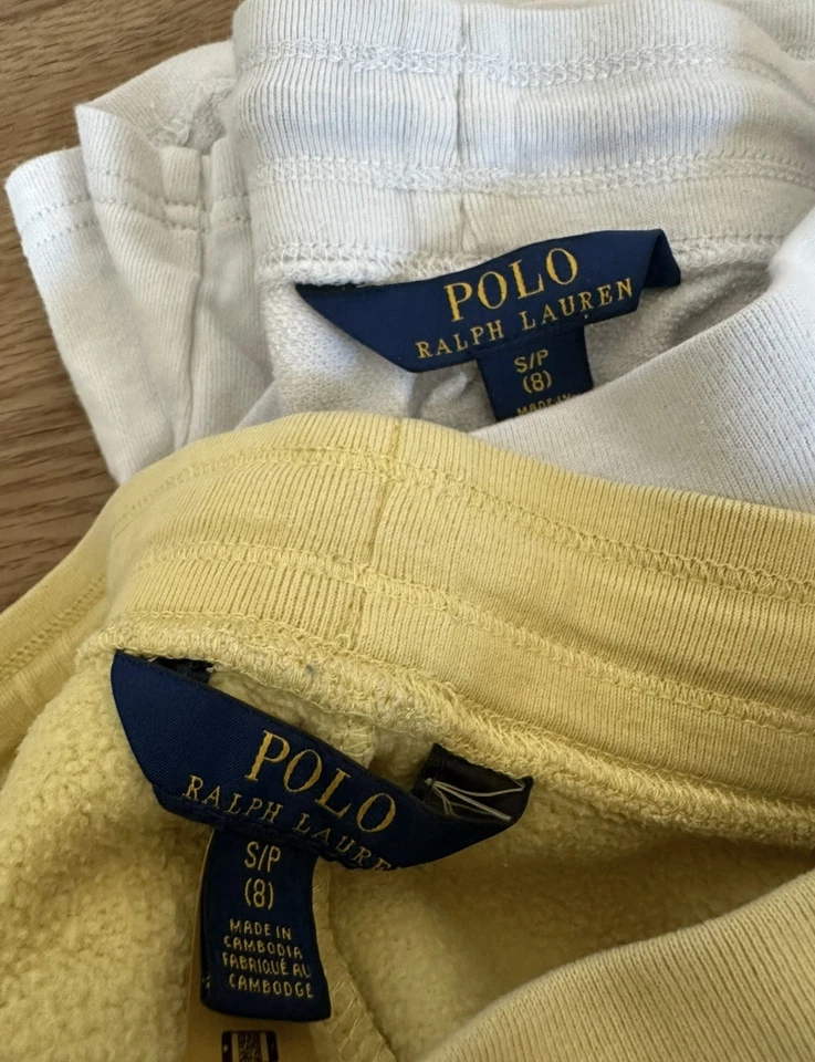 Ralph Lauren POLO Boys Youth Sz 8 White & Yellow Summer Logo Spa Terry Shorts - Image 4 of 4