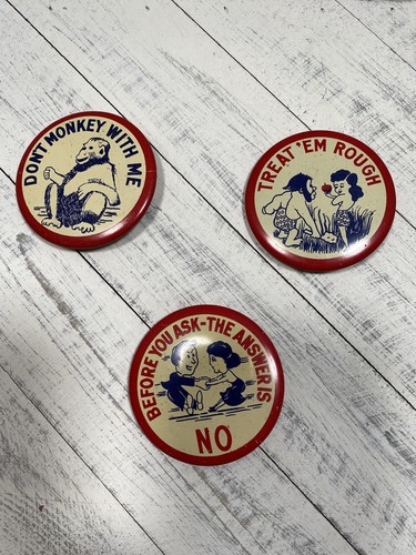 Vintage lot of 3 pin backs: Monkey, Rough & No - Picture 1 of 4