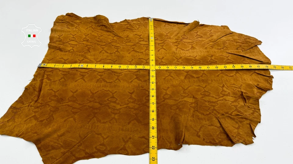 TAN BROWN SUEDE PYTHON PRINT ON Soft Italian Lambskin Leather 4+sqf 0.8mm #C6178 - Image 4 of 4
