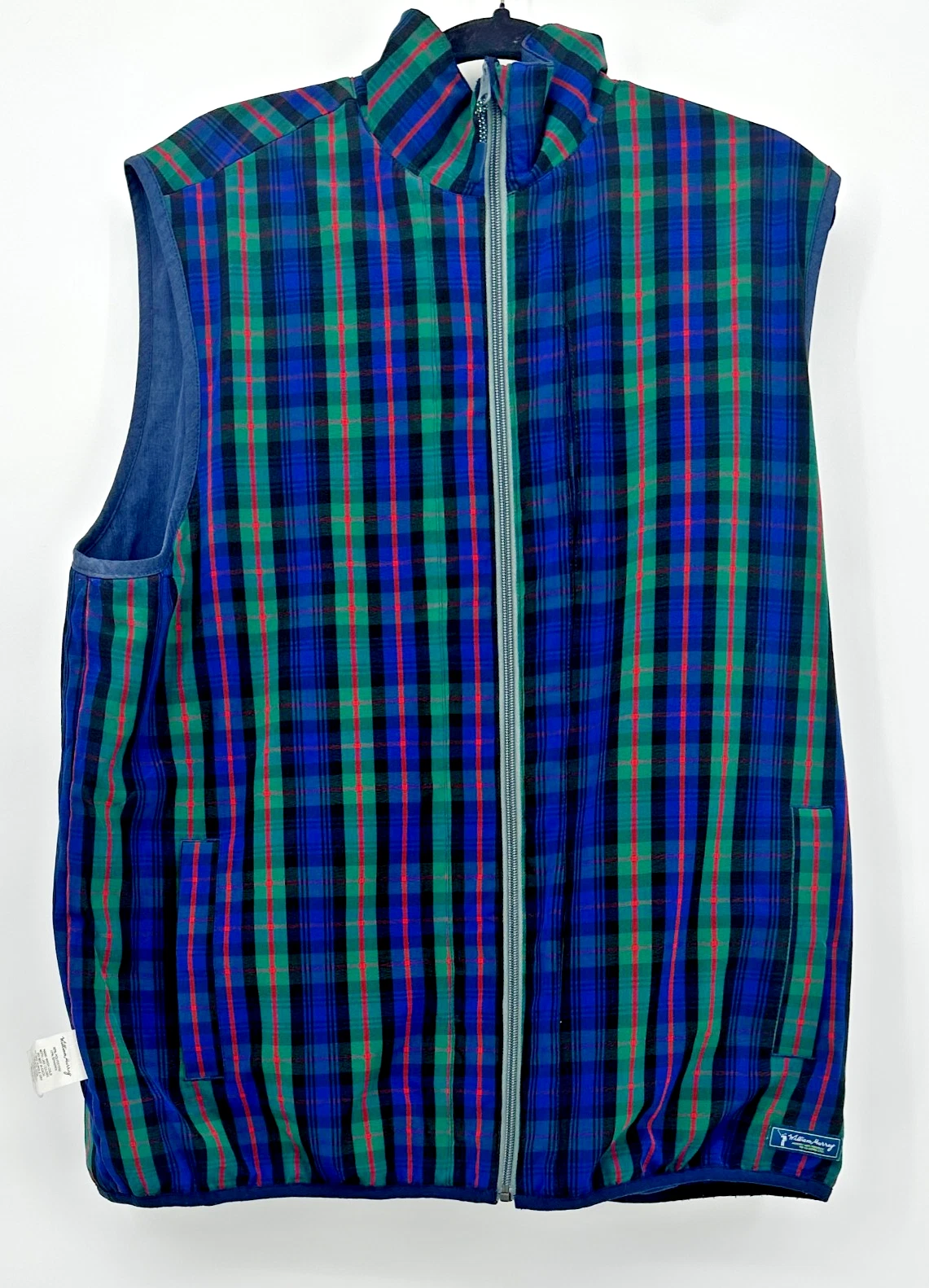 William Murray Golf Reversible Tartan Plaid Vest Size XL Stretch Pockets Blue