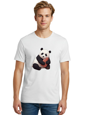 Panda-Hugging-Tea-Flask Mens Graphic Tee, 100% Cotton, Casual Summer Wear