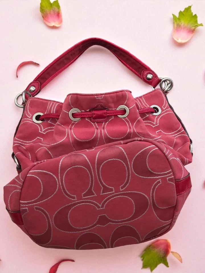 Coach подпись C серебряный холст винтажный ведро сумочки сумка мак - Изображение 3 из 4