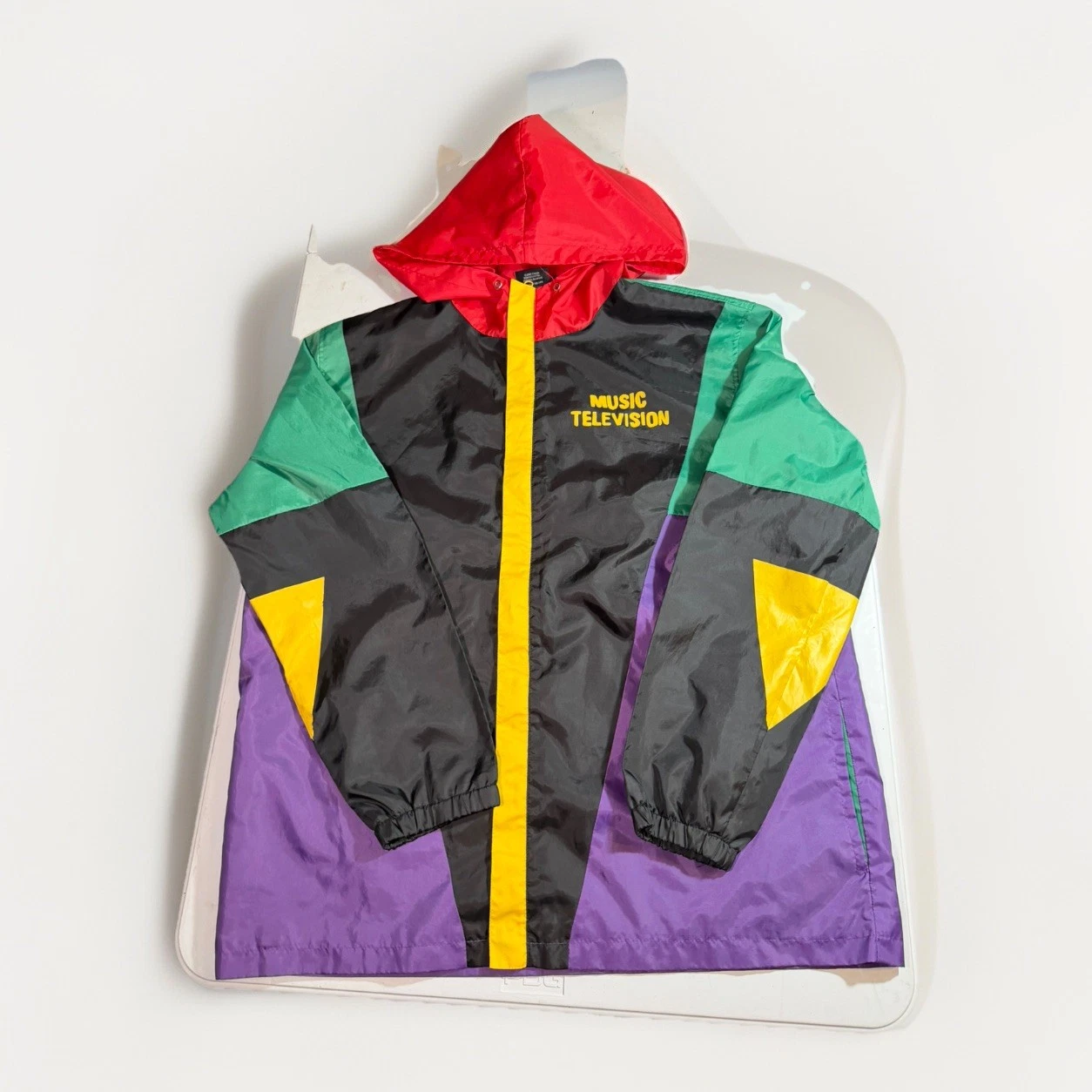 MTV Music Television 2XL Jacket Hoodie Multicolor Full Zip Rain Coat Retro Y2K