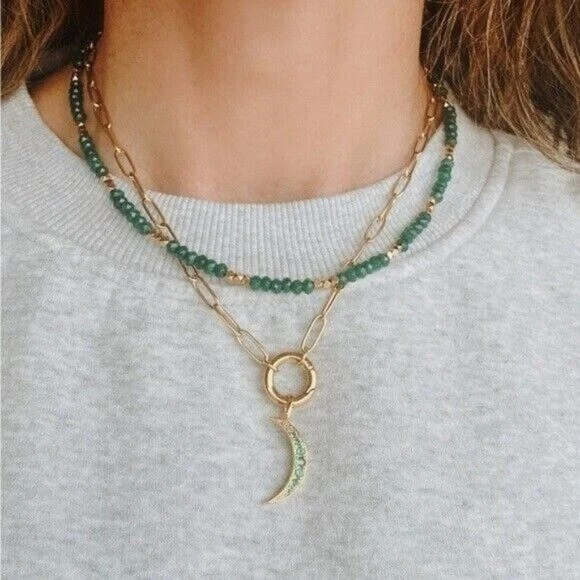 Precioso Collar de Cuentas Verdes con Cuentas de Oro IMPERMEABLE Oro Sin Deslustre Foto 4 de 4