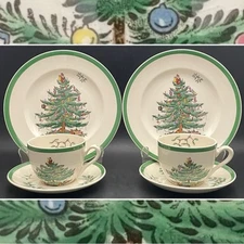 Spode S3324 Christmas Tree 6 Piece Luncheon Snack Set for 2 Made in England