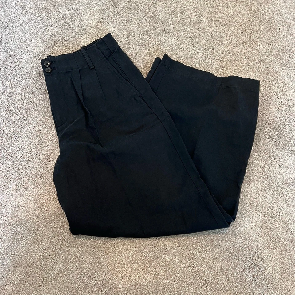 Nuevo con etiquetas Pantalón Madewell Para Mujer Pierna Ancha Mezcla Lino Negro Talla 2 Pequeño