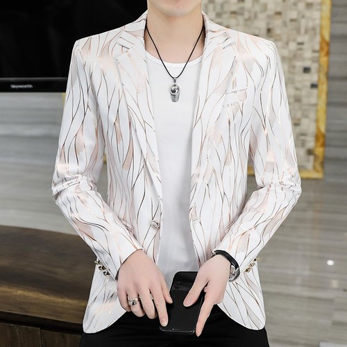 Trajes Coreanos Para Hombre Chaqueta Multicolor Informal Delgado Hermosos Abrigos Estampado Un Botón - Imagen 11 de 16