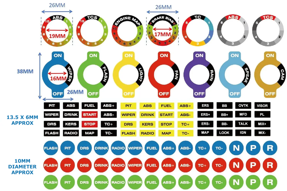 104 x Sim Racing Steering Wheel or Button Box Stickers / Simracing ...