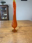 Vintage FENTON 16” Amberina SWUNG Stretch GLASS VASE Thumbprint MCM Orange GLOWS