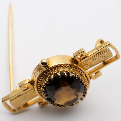 Antique Victorian Smoky Quartz Cairngorm Etruscan Brooch - Picture 9 of 10