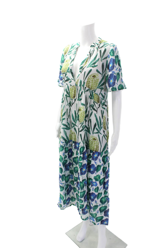 Anthropologie Womens Cotton Floral Print Short Sleeve Maxi Dress Green Size XS - Picture 2 of 6