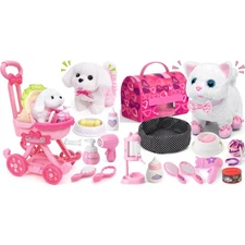 Golray Electronic Toy Dog and Cat for Kids Girls, 10 Pcs Puppy Pet Care Prete...