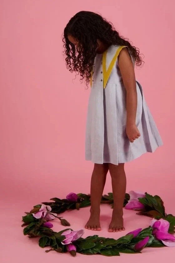 Vestido Carbon Soldier Girl's 8 Little Gem linho sem mangas colarinho peito duplo - Imagem 3 de 4