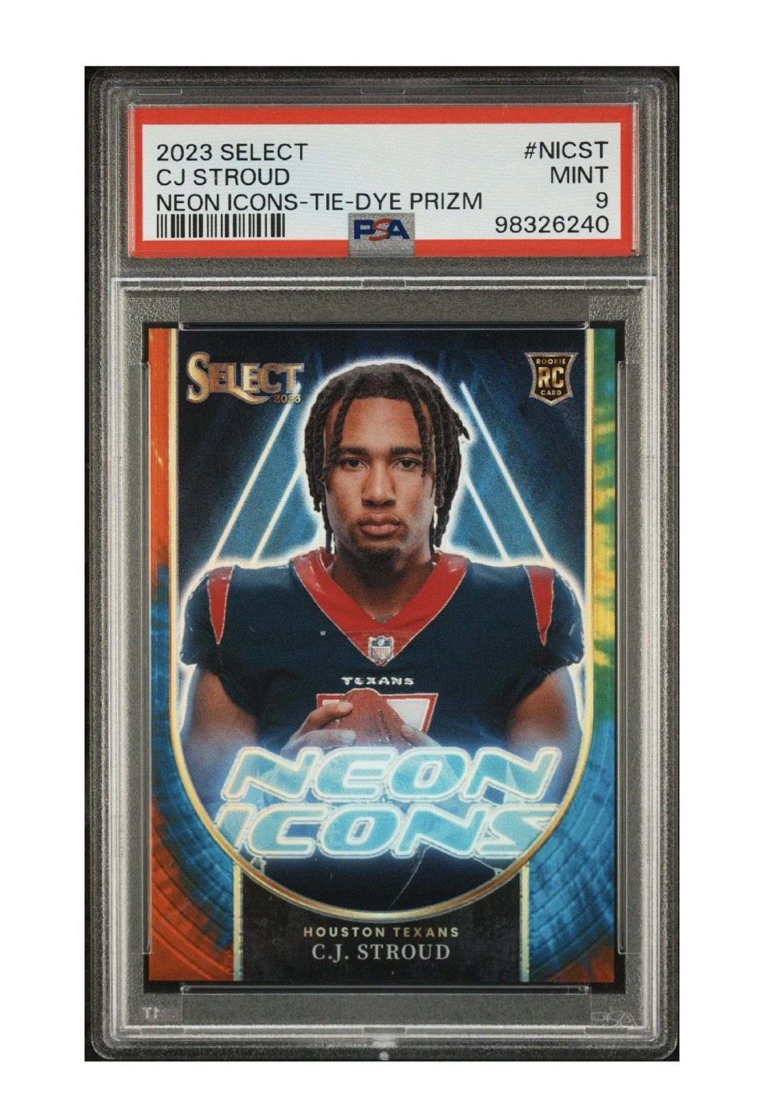 2023 Panini Select CJ Stroud Rookie Tie Dye Prizm Neon Icons /25 Texans