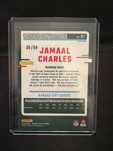 2023 Panini Donruss Optic Electricity Prizm #5/69 Jamaal Charles #91 - Picture 2 of 2