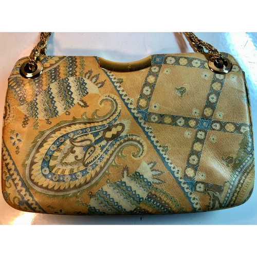 Vtg Morris Moskowitz Womens Handbag Tan Leather Paisley Magnetic Inside Pockets - Picture 5 of 10