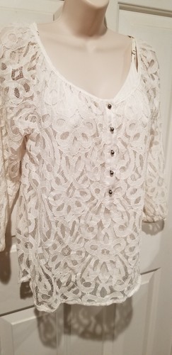 Womens Sheer Lace Blouse W/ Lining By Velvet Silver Buttons Silk,Rayon Sz Sm - Picture 3 of 12