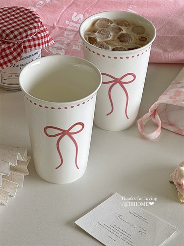 Tazza Ceramica Caffè, Porcellana Bianca Lucida con Fiocco Carino, Tazza Ceramica Senza Manico - Foto 2 di 12