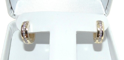 9CT HALLMARKED YELLOW GOLD DIAMOND HINGED 13MM X 4MM HUGGIE HOOP EARRINGS - Picture 2 of 9