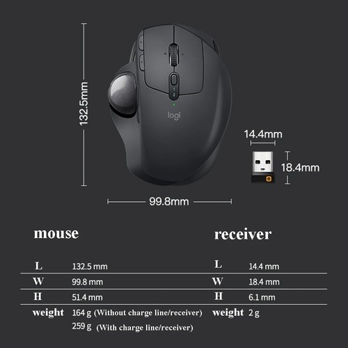 LOGITECH Wireless Mouse MX Ergo Bluetooth Mice Optical 2.4GHz USB Receiver PC AU - Picture 9 of 17