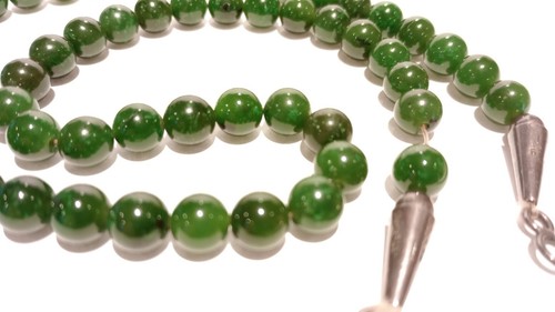 Antik - Vintage Jade Perlenkette mit mexikanischem Silberverschluss - Bild 1 von 10