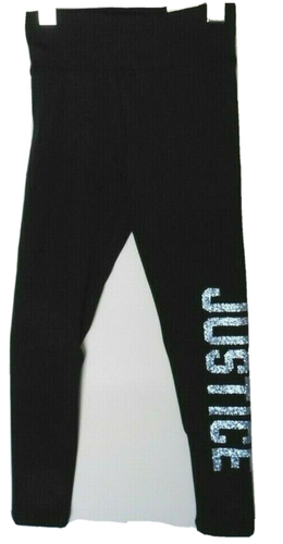 JUSTICE Girl's Leggings Black Blue Size 6 Poly Full Length Glitter Logo NEW - Picture 2 of 4