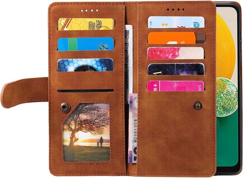 Wallet Case for Samsung Galaxy A14 5G 4G 9 Card Holder Slot Zipper Leather cover - Picture 44 of 49