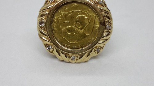 VTG 1985 24K .999 Fine 1/20 Gold Panda 5 Yuan Coin 14K Yellow Gold Diamonds Ring - Picture 6 of 9