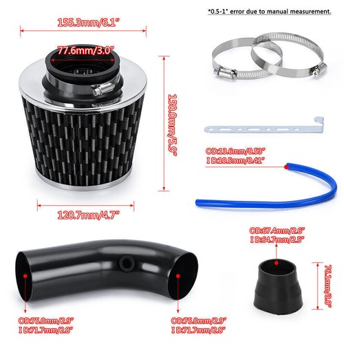 3" 76mm Car Cold Air Intake Filter Induction Kit Pipe Power Flow Hose System NEW - Bild 2 von 16