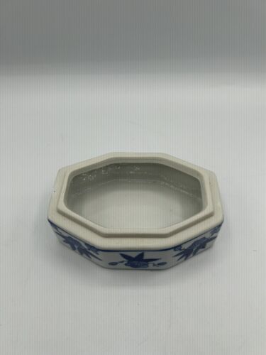 "Caja baratija vintage china azul blanco chino porcelana floral 2,5""x5""" - Imagen 4 de 6