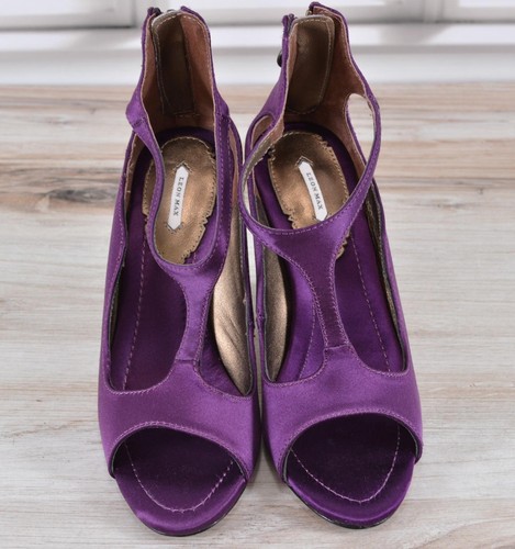 NEW Leon Max Women's Satin ANGLED HEEL Heels Sandals Shoes Size 5.5 PURPLE - Picture 5 of 8